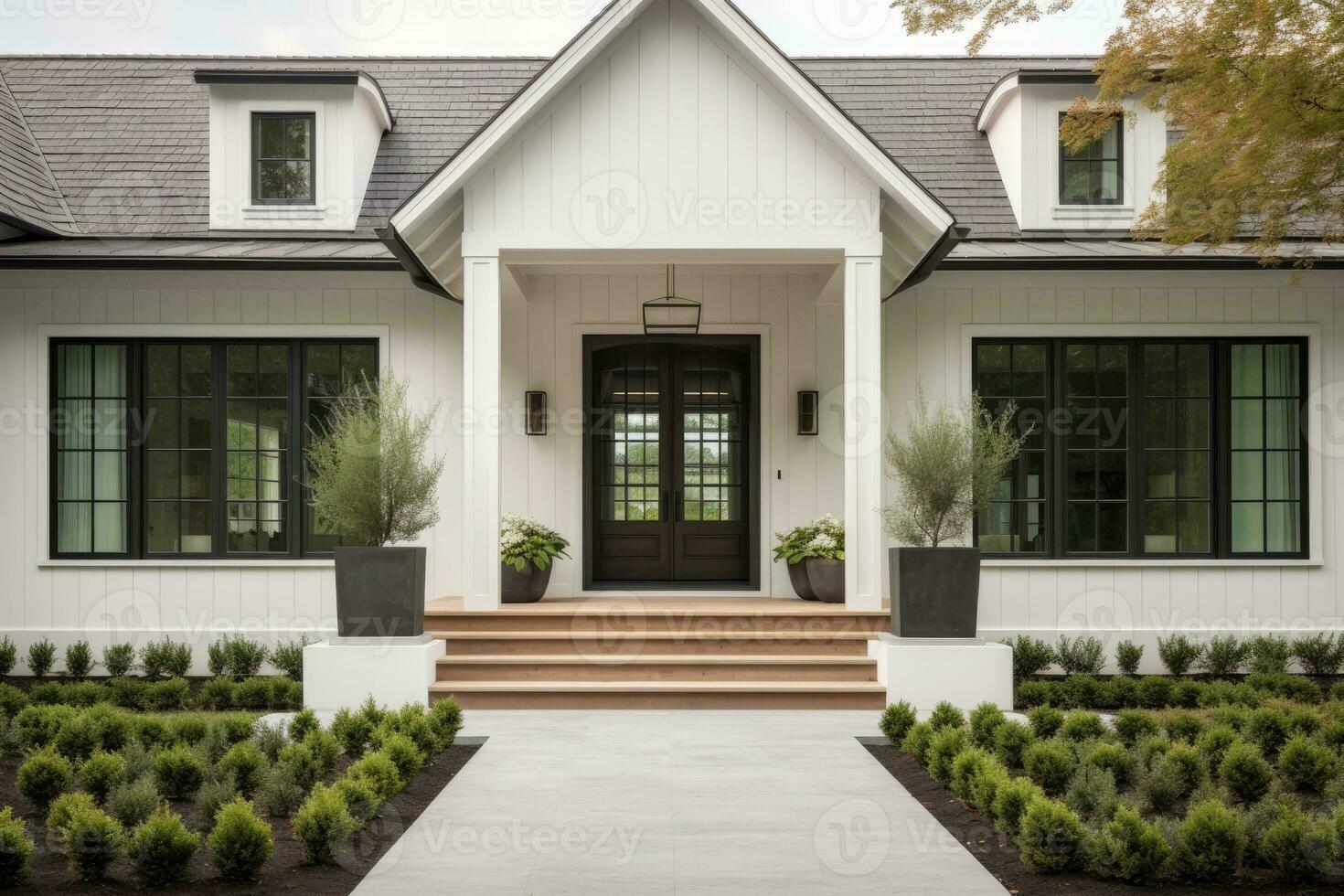 Small white house with entrance porch photo