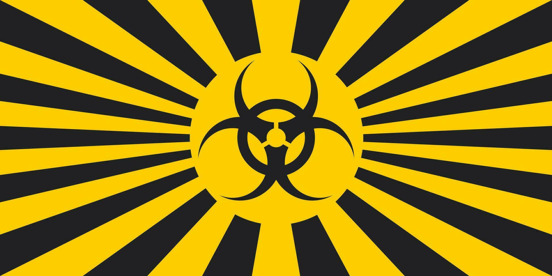 Horizontal background black yellow rays hazard quarantine covid coronavirus vector