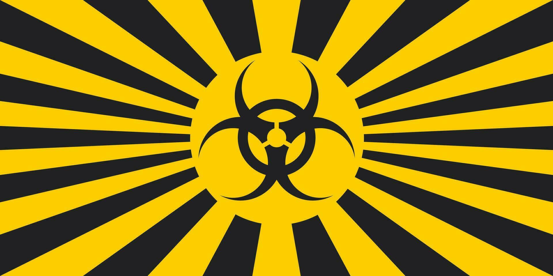 Horizontal background black yellow rays hazard quarantine covid coronavirus vector