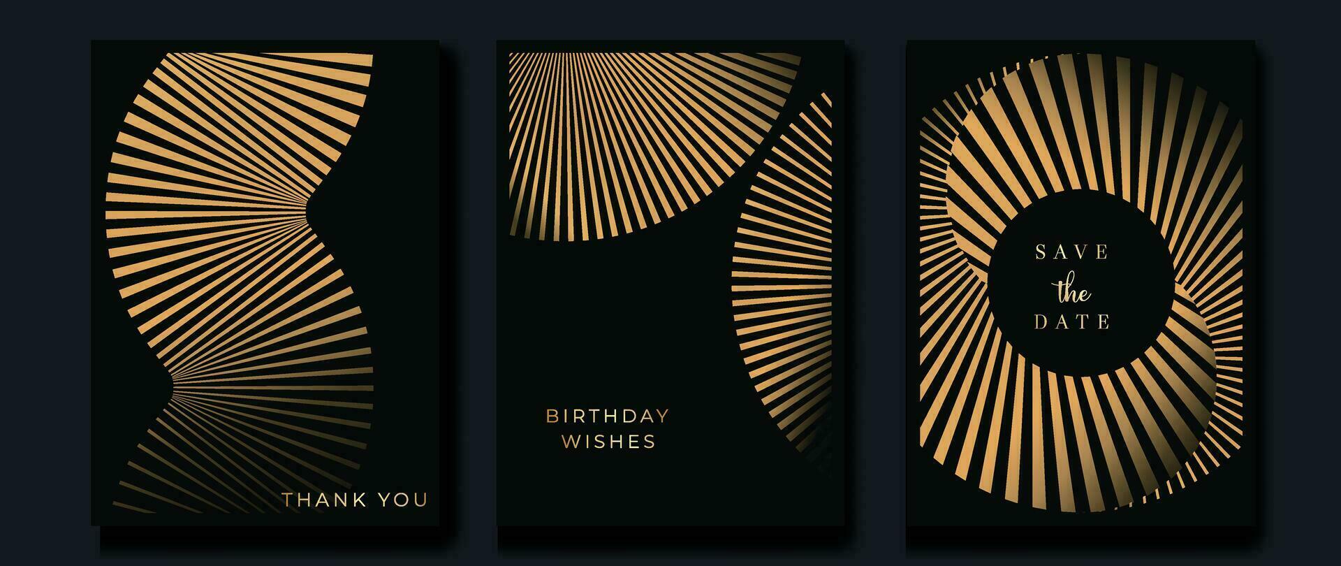 Luxury invitation card background vector. Golden curve elegant, gold line gradient on dark color background. Premium design illustration for gala card, grand opening, party invitation, wedding. vector