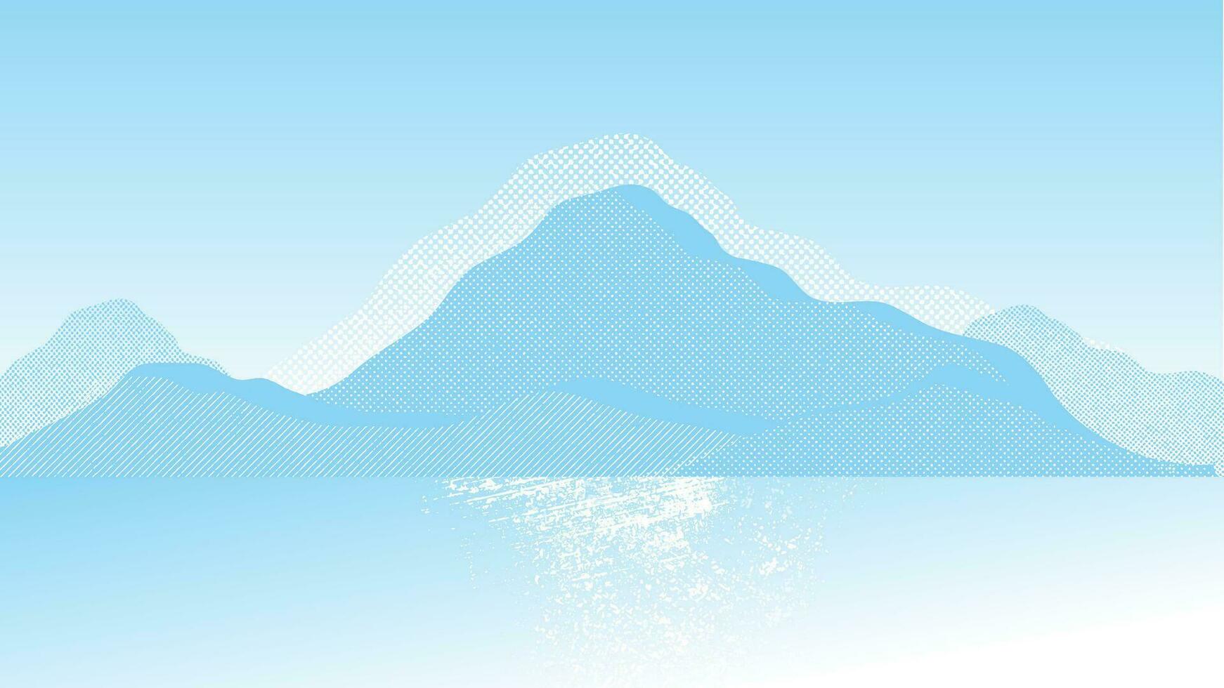 resumen montaña antecedentes vector. montaña paisaje con desvanecimiento punto efecto, Islandia, medios tonos, punto grunge textura. azul colinas Arte fondo de pantalla diseño para imprimir, pared arte, cubrir y interior. vector