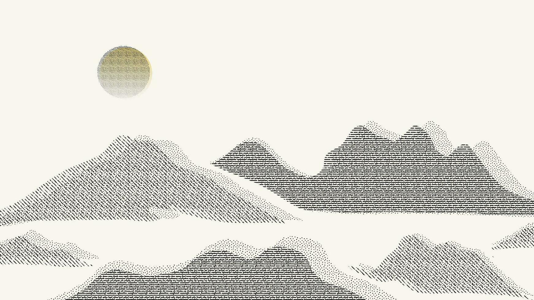 Abstract mountain background vector. Mountain landscape with fading dot effect, moon, halftone, dot grunge texture. Monochrome hills art wallpaper design for print, wall art, cover and interior. vector