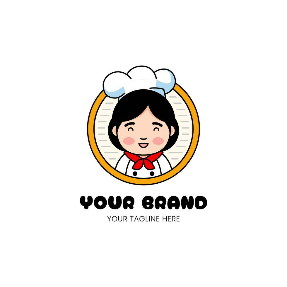 Cute Happy Grandma Chef Simple Vector Logo Design