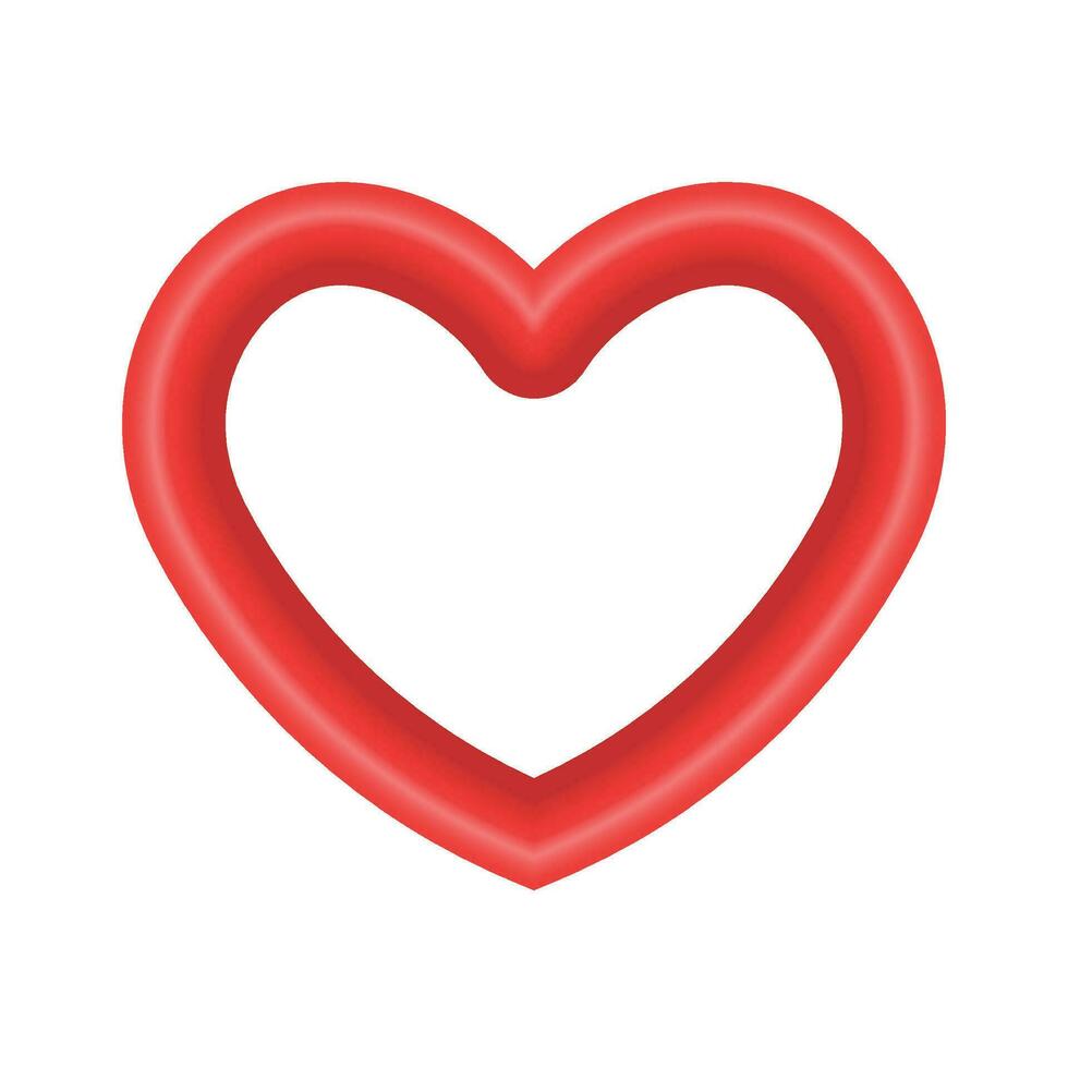 Vector red shiny heart symbol realistic 3d vector illustration isolated on white background