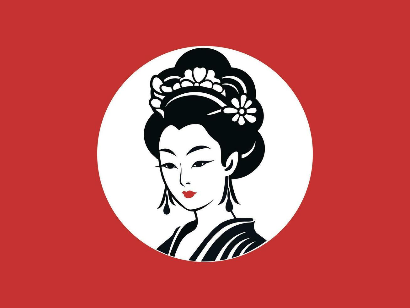 Vector illustration of a Japanese woman in a traditional kimono, emblem or logo template