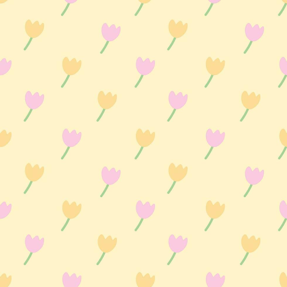 Seamless pattern of tulip flowers in cute in minimal style background for design, wallpaper, textile, paper wrap vector