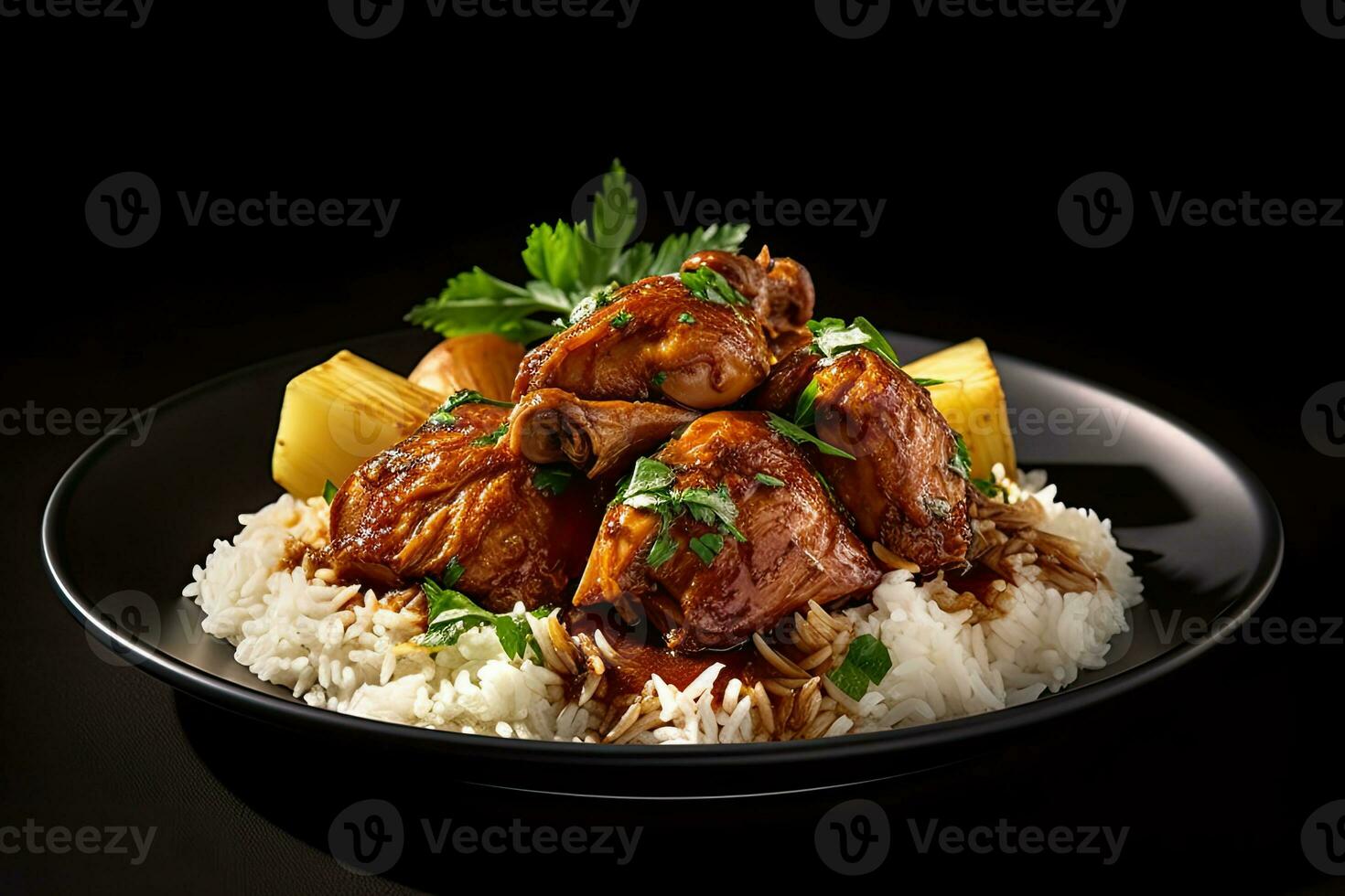 Chicken Biryani with rice and herbs parsley Generative AI photo
