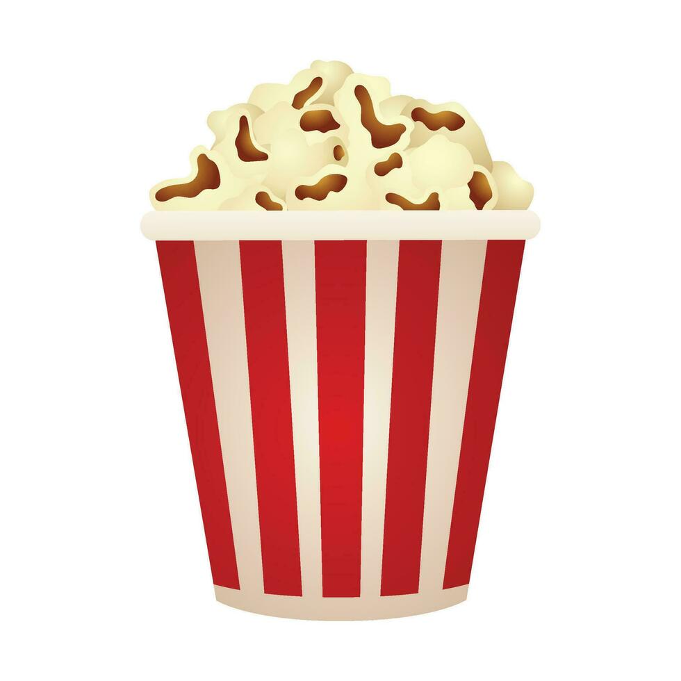 Vector white and red striped bucket of popcorn kernels close up side view isolated