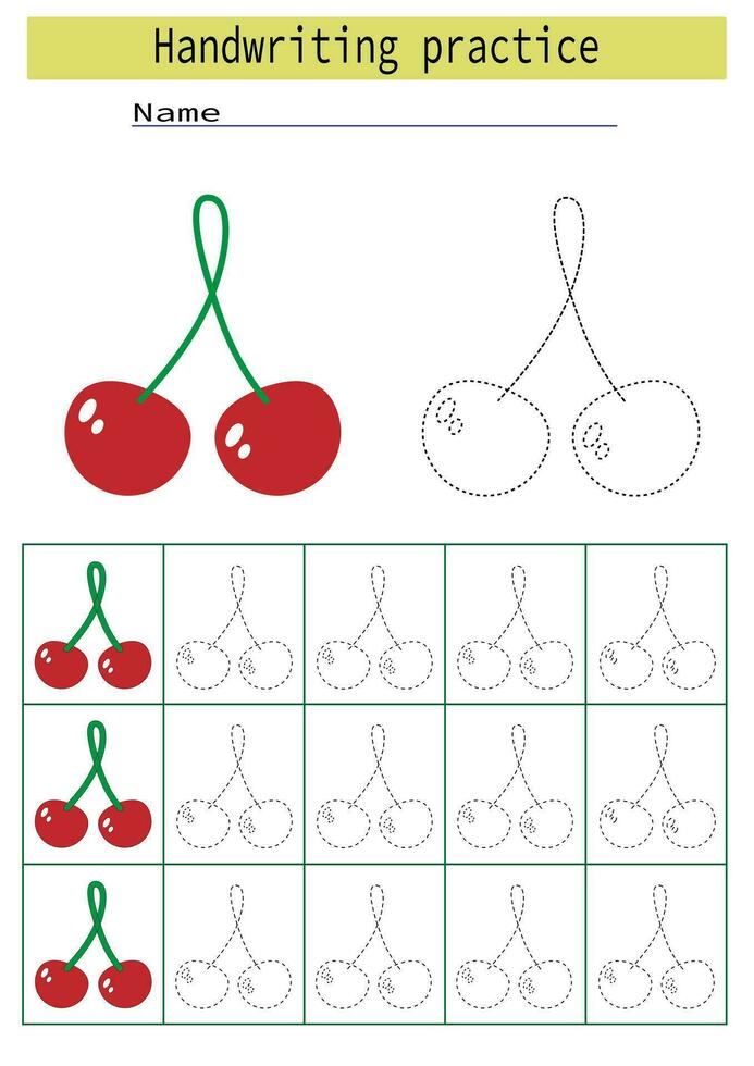 Tracing lines for children, cherry berry development of handwriting practice for children, vector