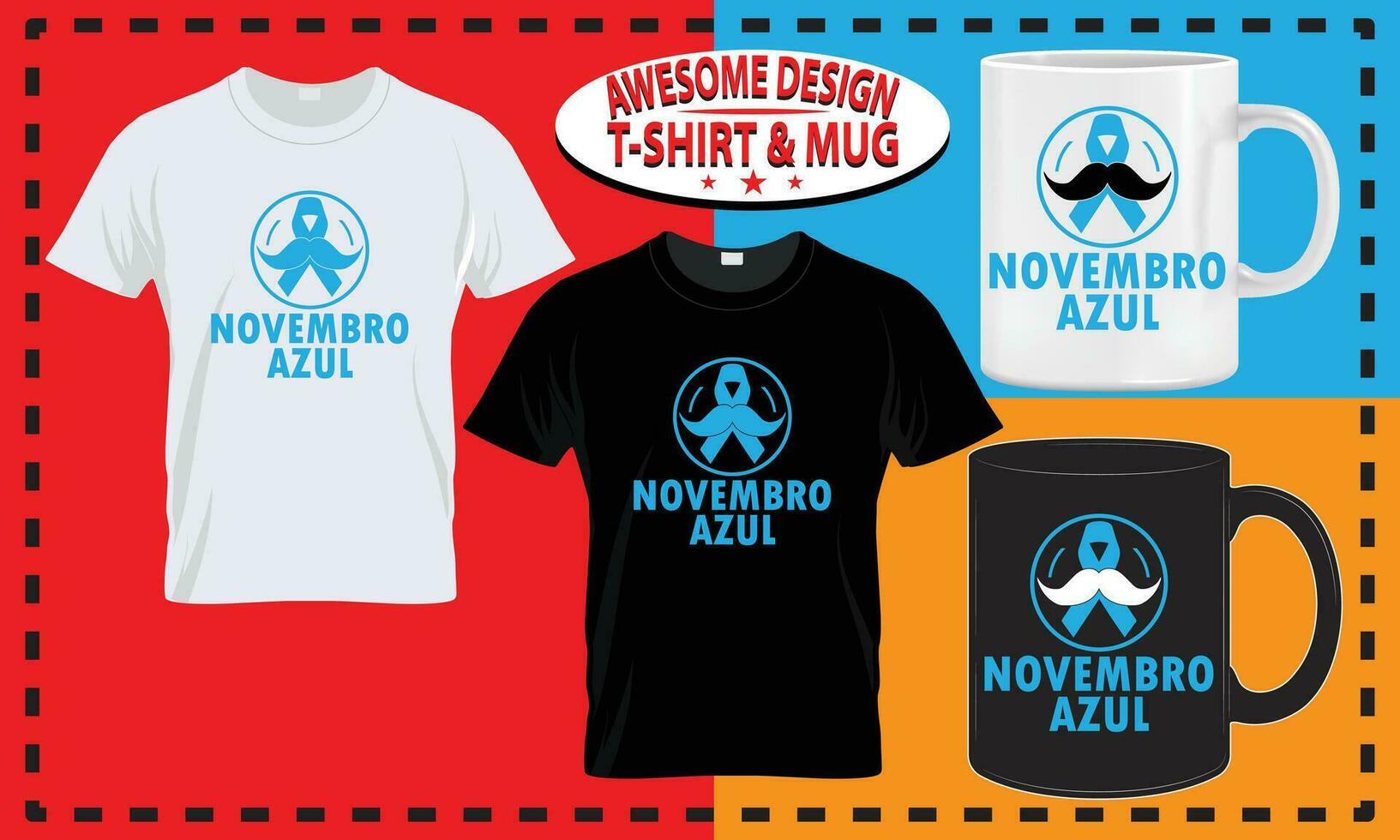 mundo noviembre azul camiseta y jarra diseño, mejor vector para impresión.