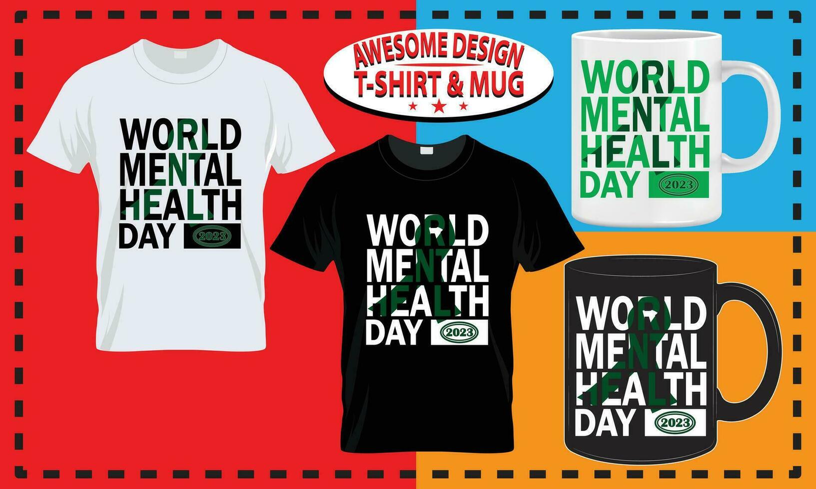 mundo mental salud camiseta y jarra diseño, tipografía costumbre, vector mejor para impresión diseño.