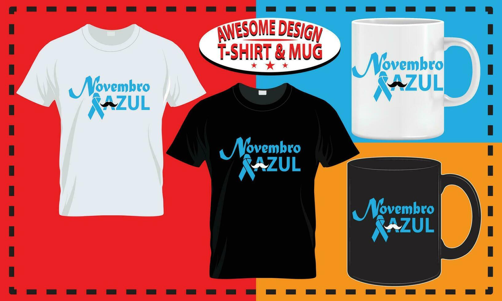 mundo noviembre azul camiseta y jarra diseño, mejor vector para impresión.