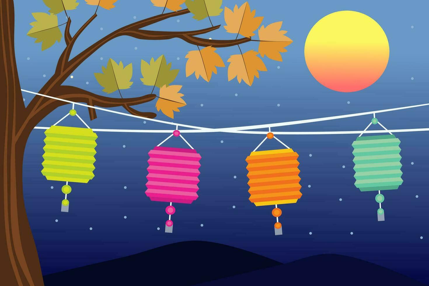 Mid Autumn Festival Chinese and Korean festival. Chuseok, mid autumn Korea festival. Vector banner, background and poster.