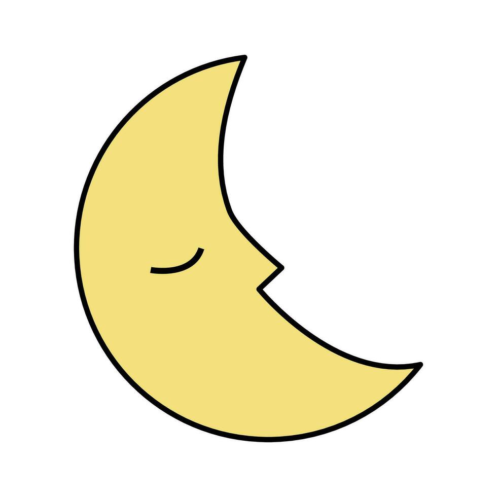 Vector moon icon with face on white background