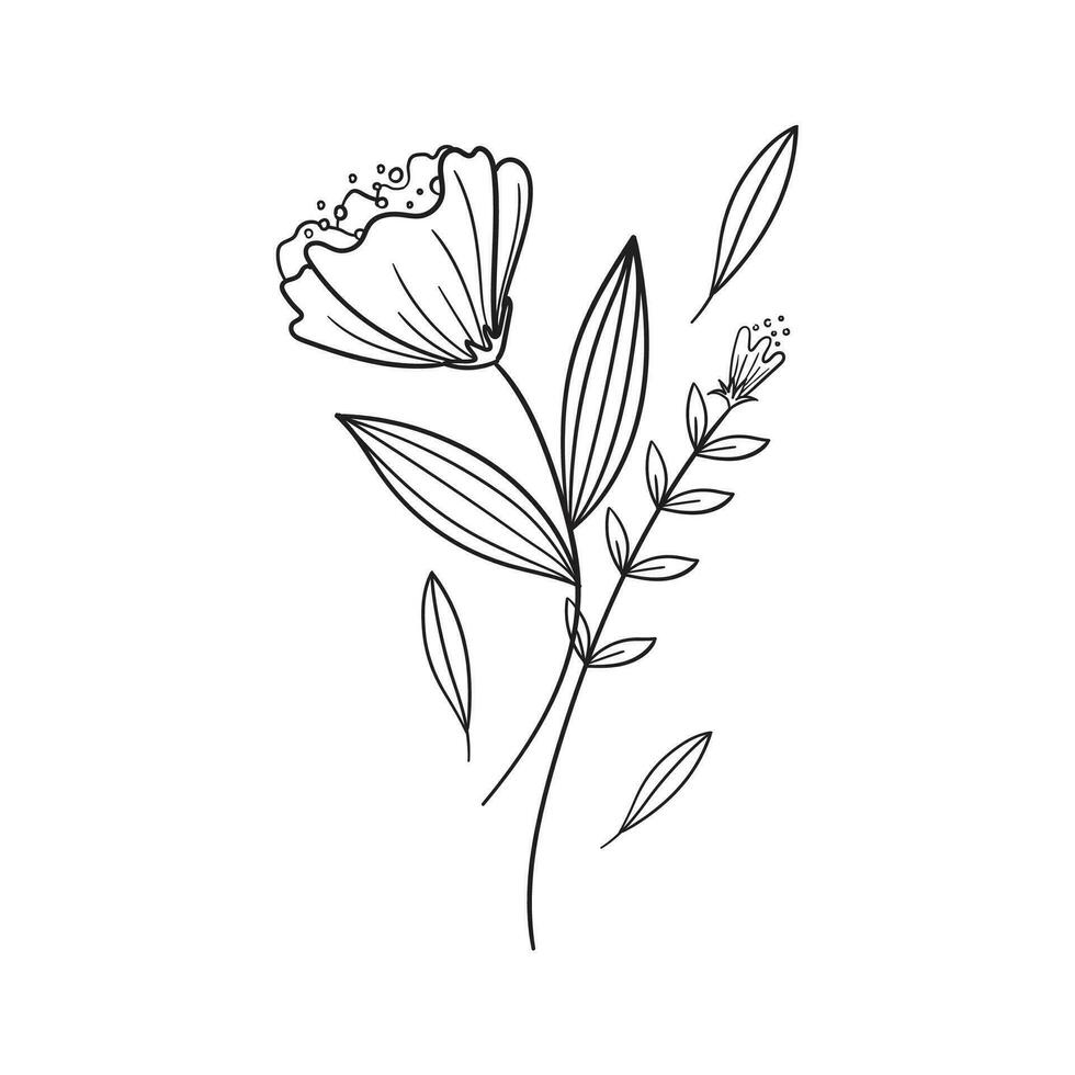 Vector hand drawn flat design simple flower outline