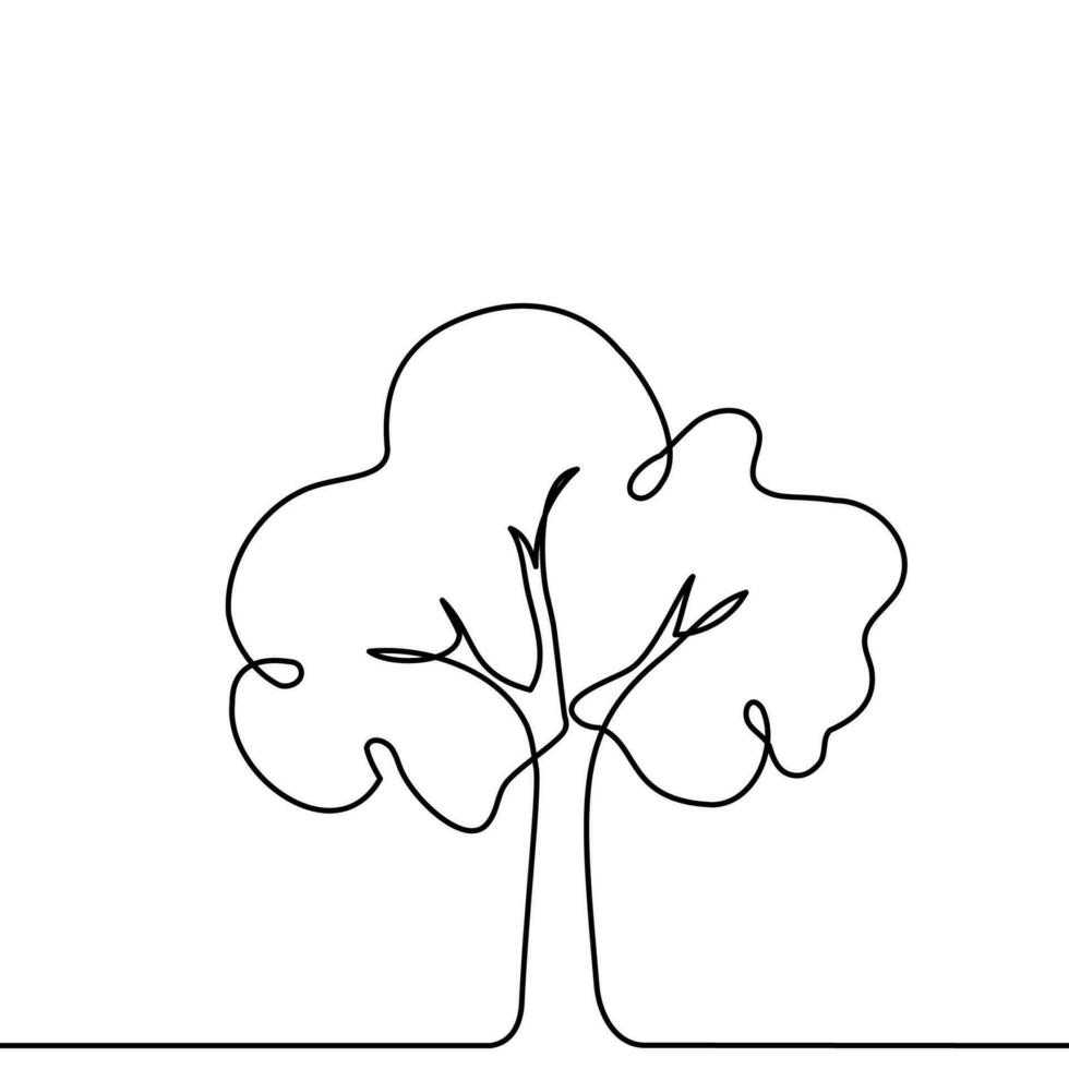 Tree plant doodle outline vector forest environment. Continuous one line tree plant for eco, nature, garden logo design. Ecology green concept, background. Vector illustration