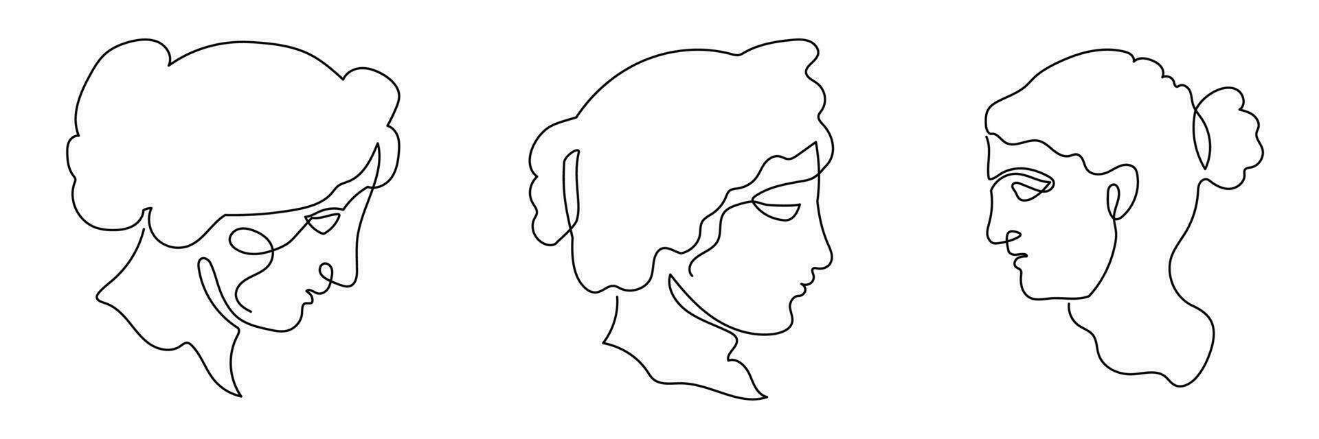 Face woman art continuous line logo. Beauty girl face and hair abstract continuous line icon graphic background. Vector illustration