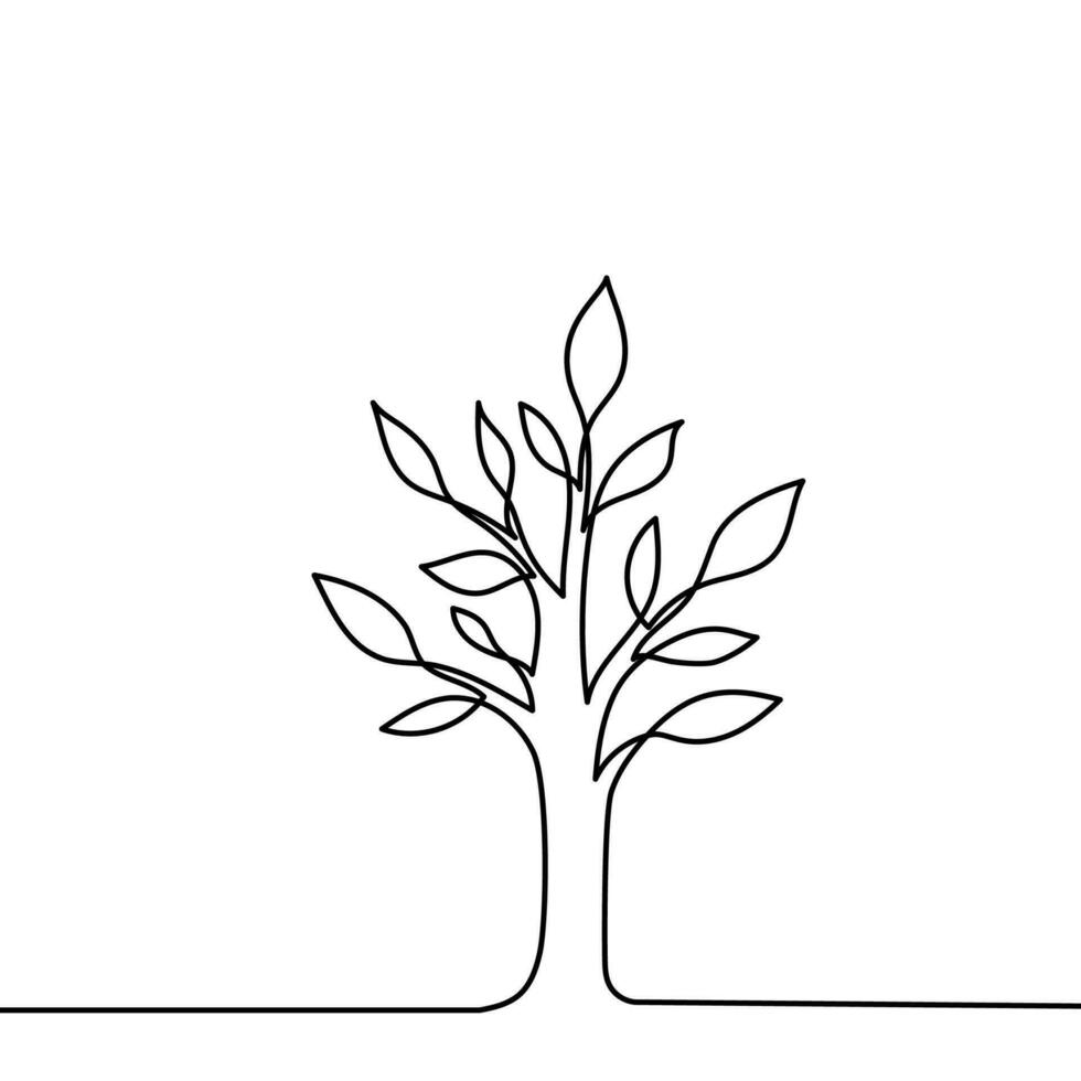 Tree plant doodle outline vector forest environment. Continuous one line tree plant for eco, nature, garden logo design. Ecology green concept, background. Vector illustration