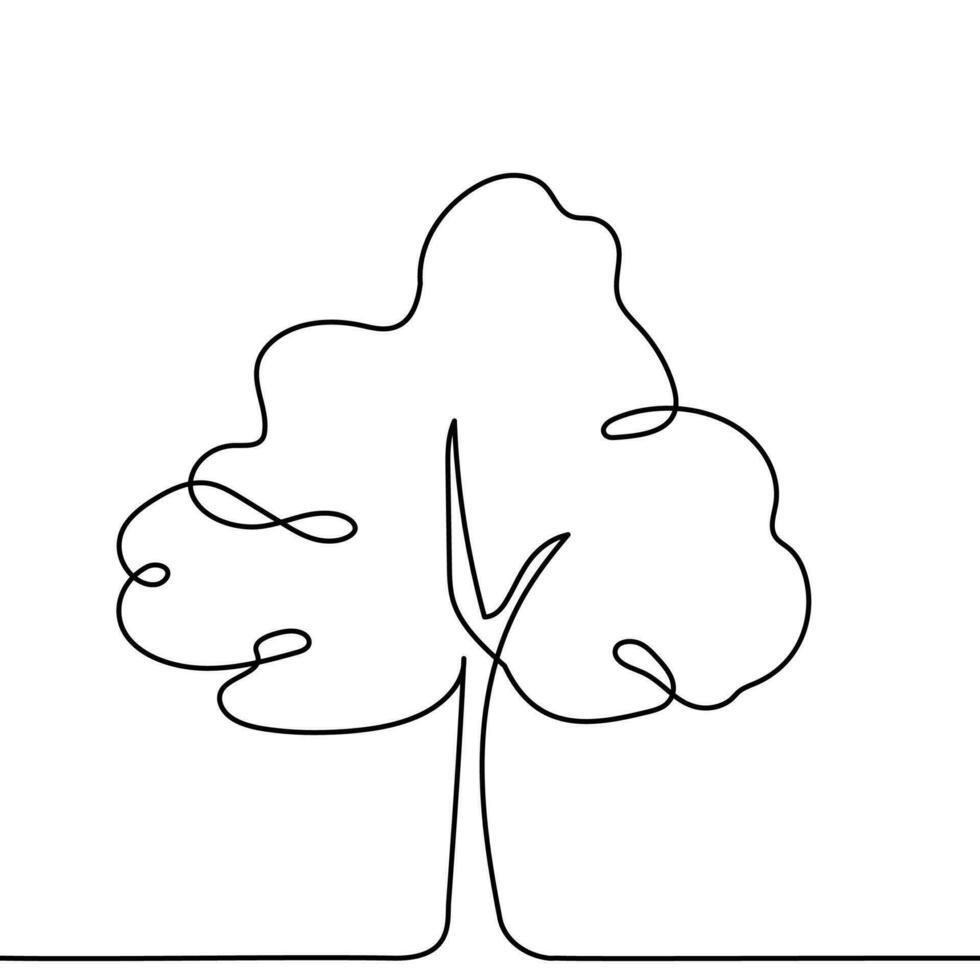 Tree plant doodle outline vector forest environment. Continuous one line tree plant for eco, nature, garden logo design. Ecology green concept, background. Vector illustration