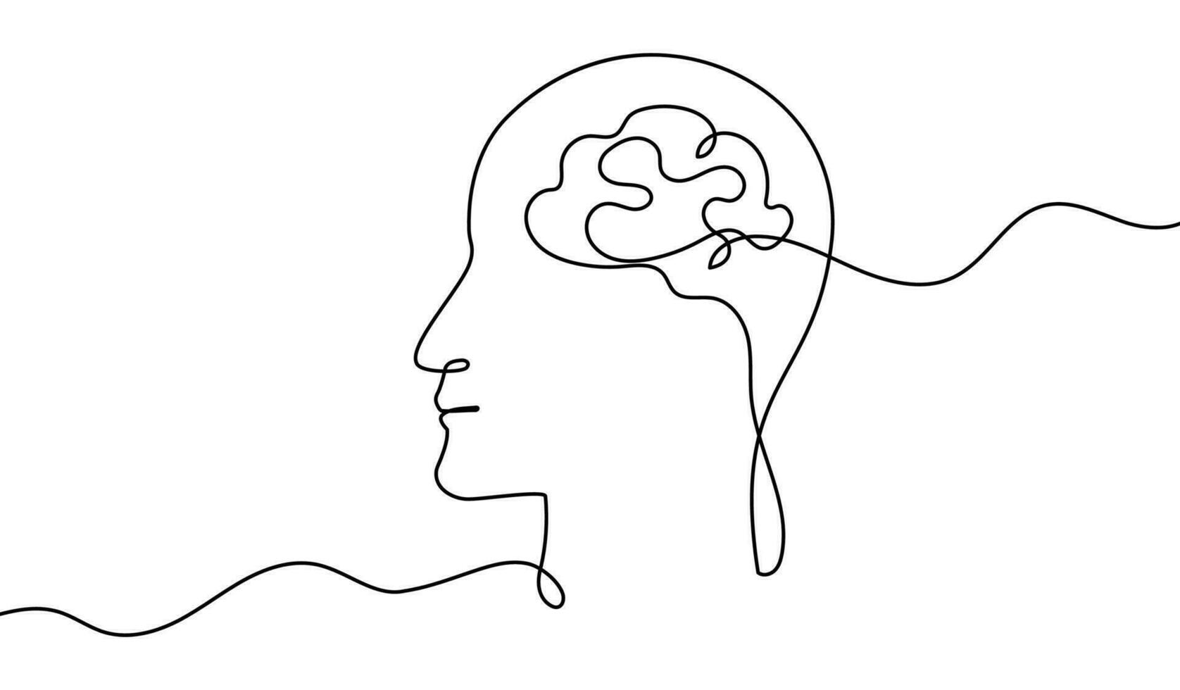 Continuous One Line Mental Chaos Brain Head Health Mind Art Sketch Doodle Concept.  Stress Therapy Problem Continuous One Line Drawing. A Single Stroke of Healing Vector Drawing for Mental Well-being