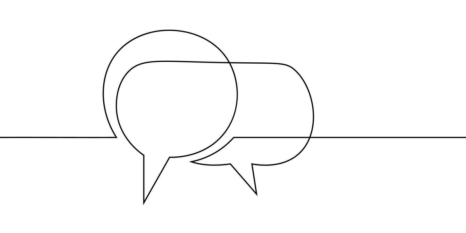 Speech bubble continuous one line art. Drawing dialogue speech bubble illustration. Continuous one line border text box, message element. Vector