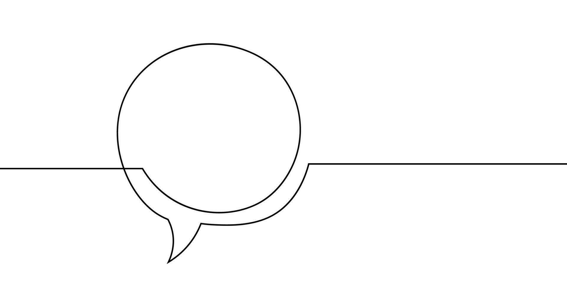 Speech bubble continuous one line art. Drawing dialogue speech bubble illustration. Continuous one line border text box, message element. Vector