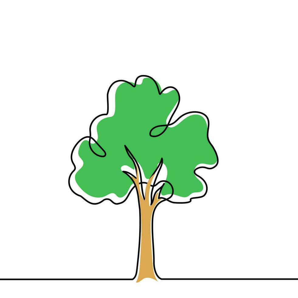 Tree plant doodle outline vector forest environment. Continuous one line tree plant for eco, nature, garden logo design. Ecology green concept, background. Vector illustration