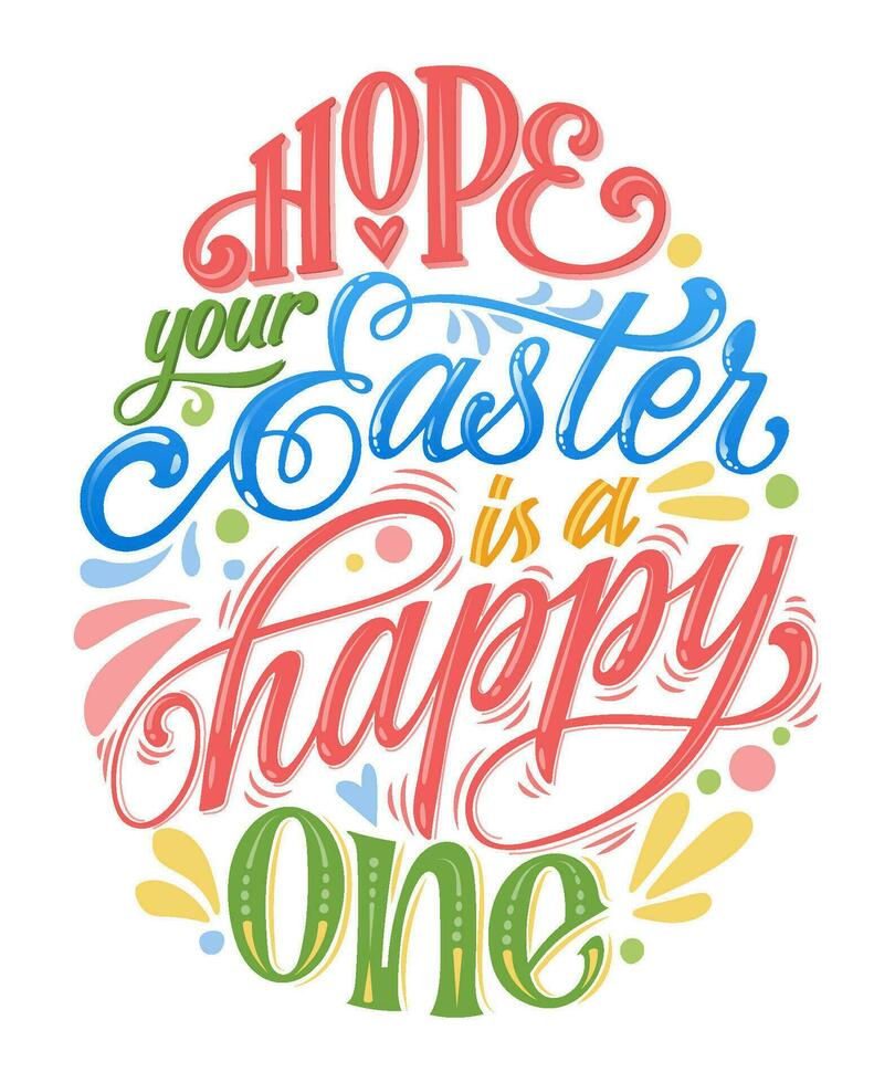 Hope your Easter is a happy one - hand drawn easter lettering for postcard design. vector