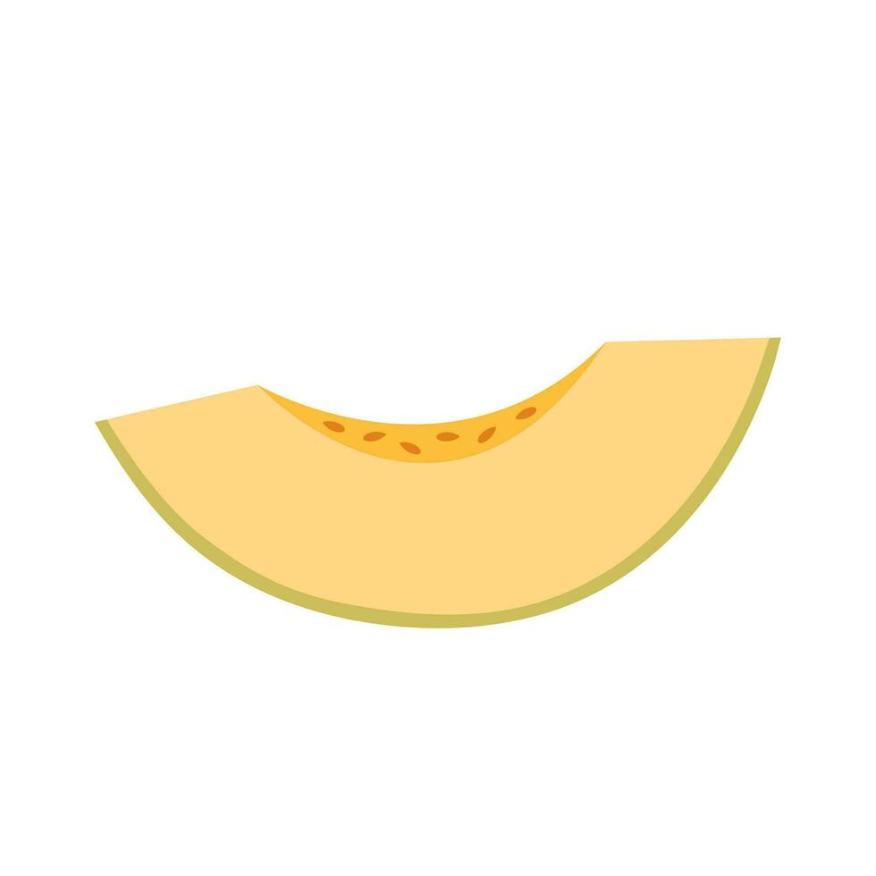 Melon. Slice of fresh fruit. Cut piece with yellow juicy pulp. Healthy and vegan dessert. Vector illustration in flat cartoon style isolated on white background.