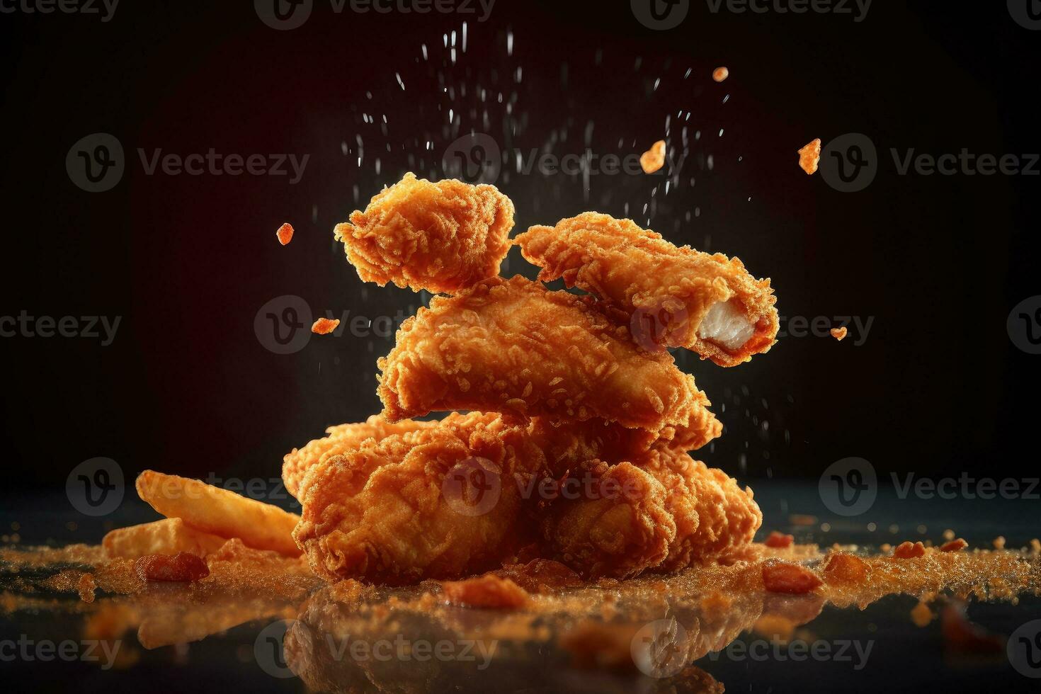 Fried chicken Wings with Kethcup, Generative AI photo