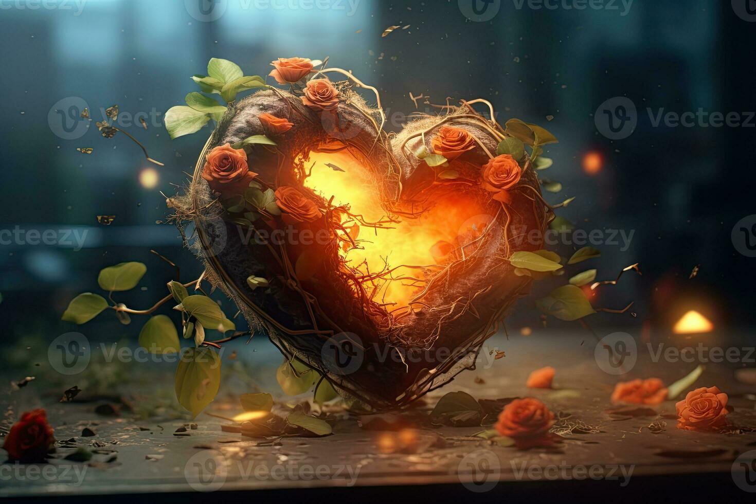 A heart with a fireball in the middle, Fiery Motion of Blazing Flames