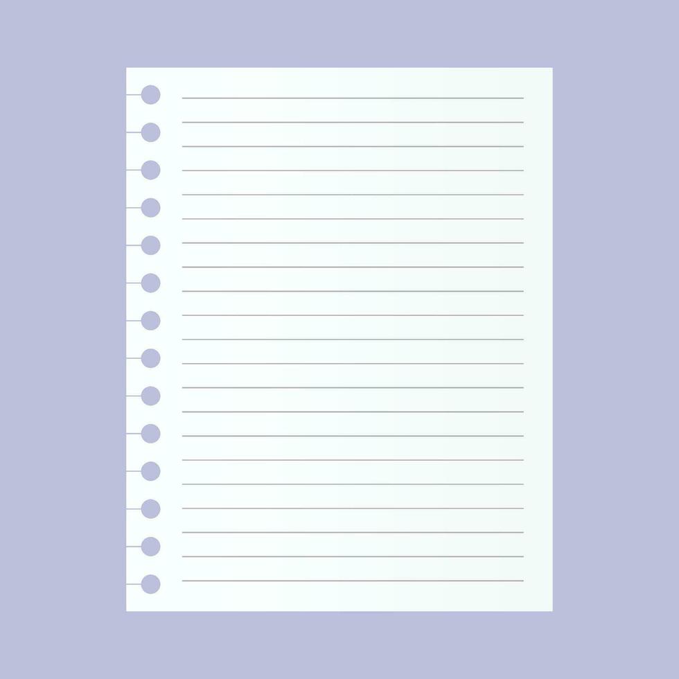 Vector sheet of notebook paper with shadow on gray background