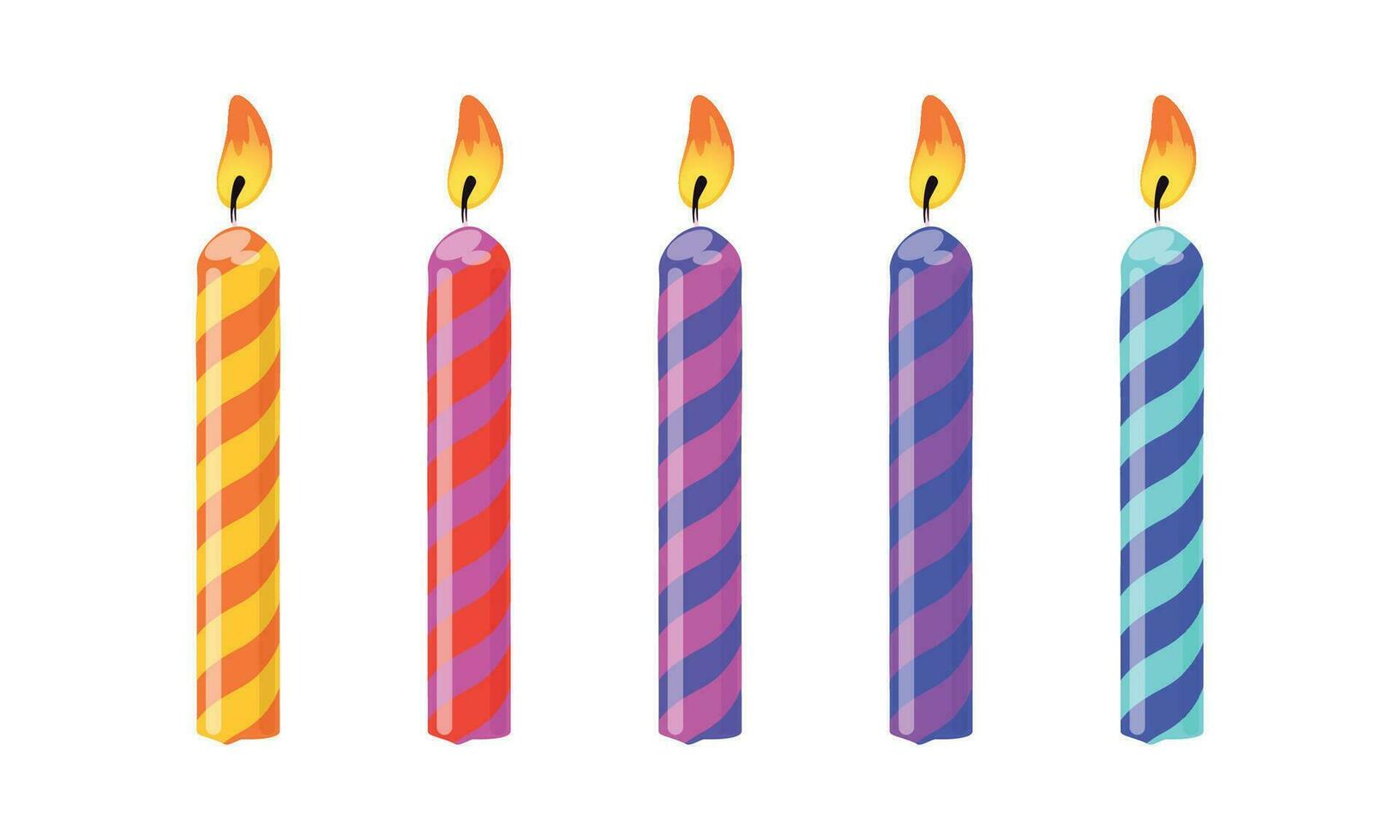Vector burning candles for birthday cake set isolated