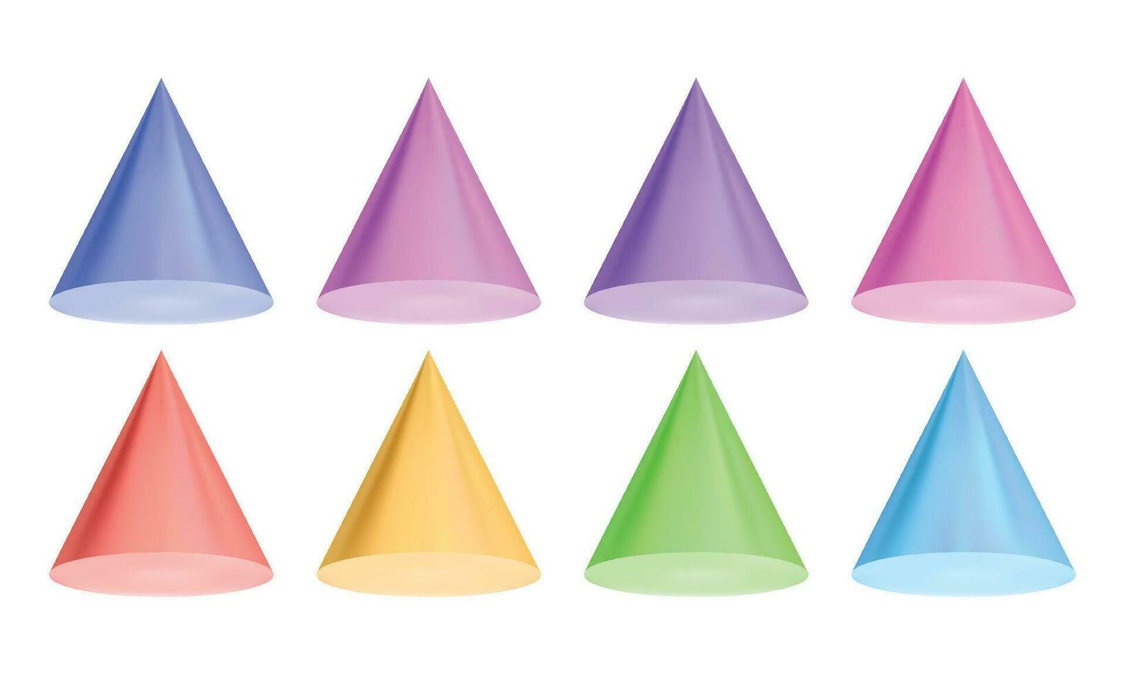 Vector set of 3d different colors cones on white background