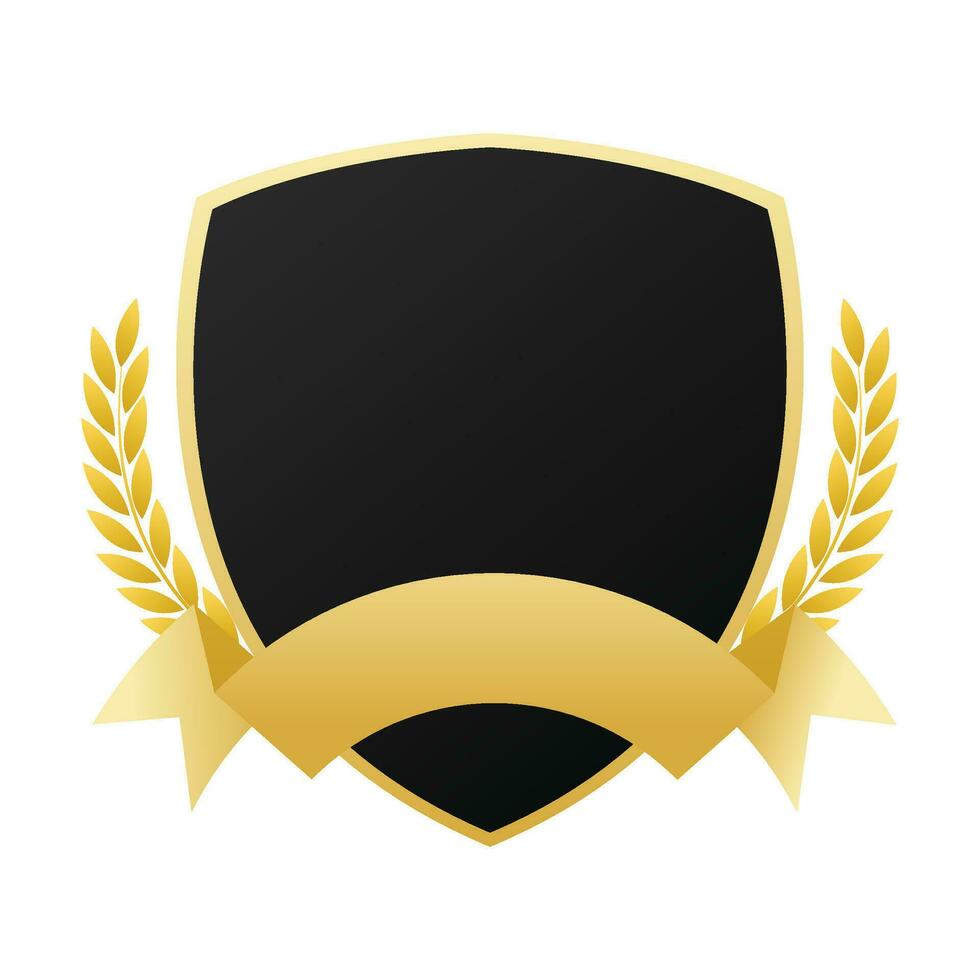 Vector golden badge or shield with gold leaves