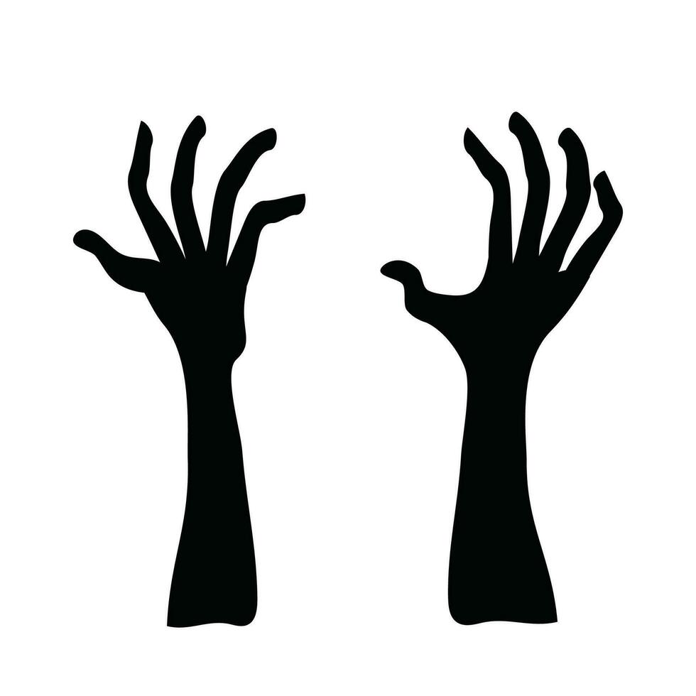 Vector halloween zombie hands spooky haunted arms appear on ground silhouette vector illustration set