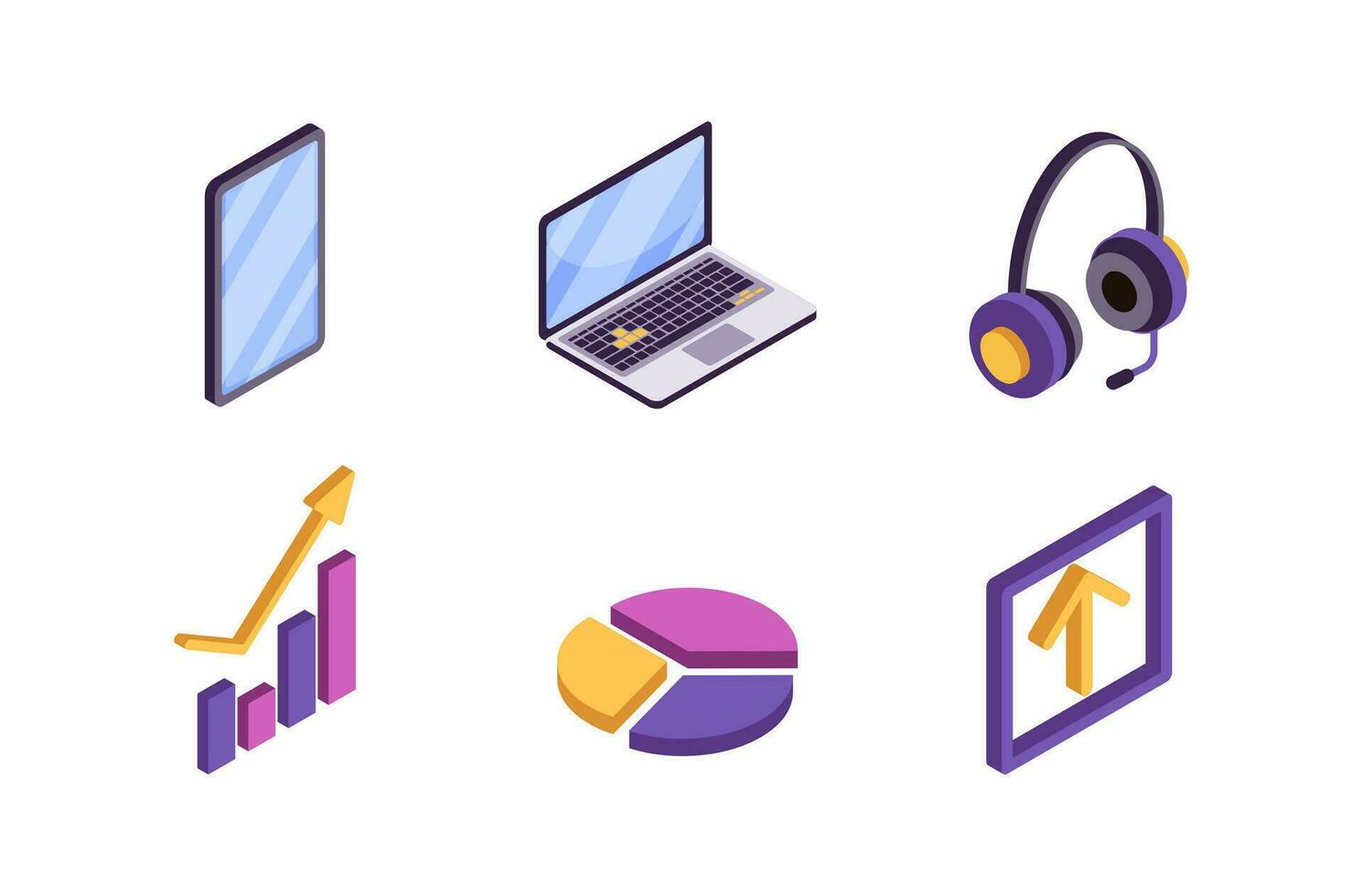 Data analysis element isometric icons set. vector