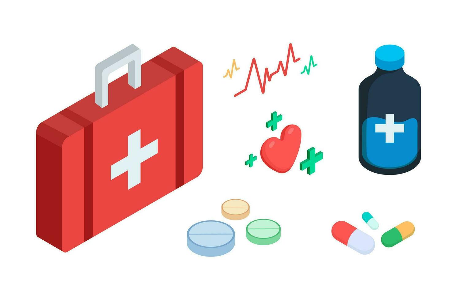 Healthcare element isometric icons set. vector