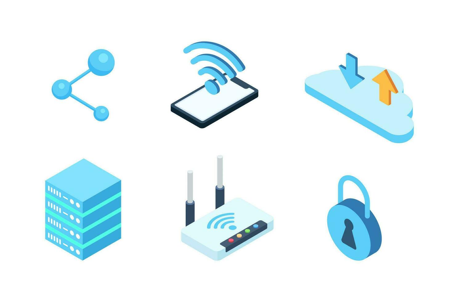 AI-Cloud element isometric icons set. vector