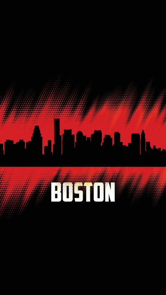 Boston vector cities silhouette, red and black diagonal halftone background