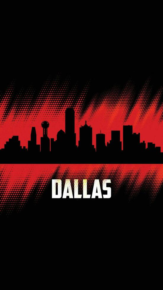 Dallas vector cities silhouette, red and black diagonal halftone background