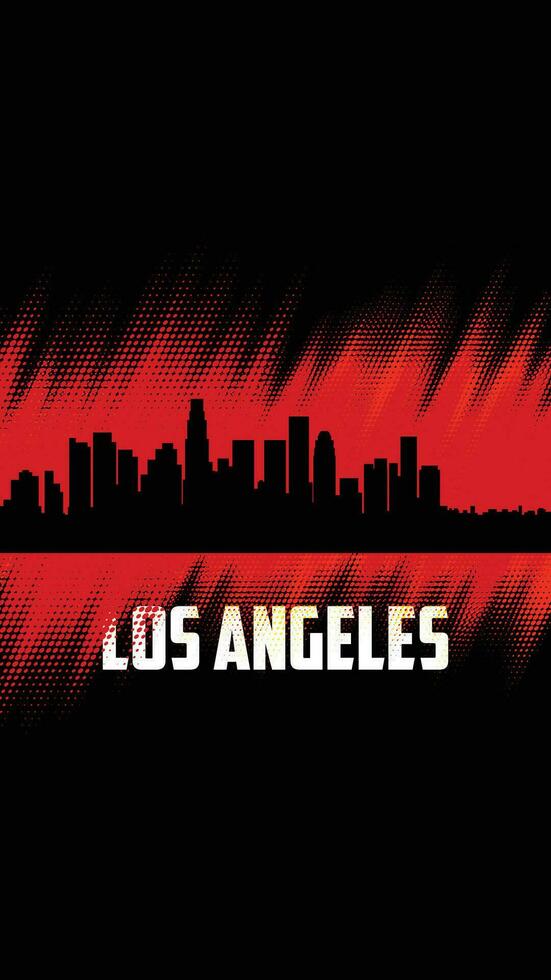 Los Angeles vector cities silhouette, red and black diagonal halftone background