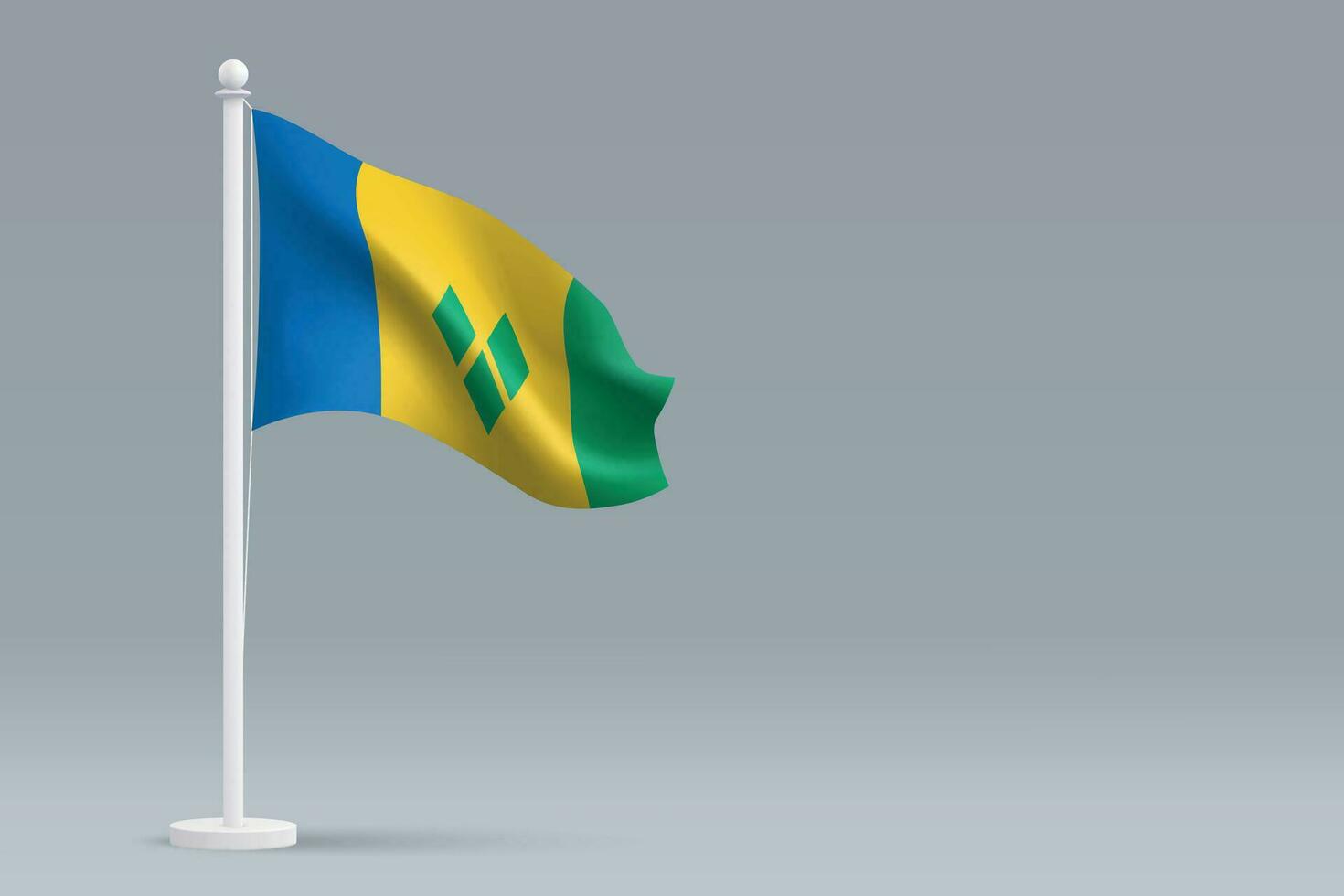3d realistic national Saint Vincent and the Grenadines flag isolated on gray background vector