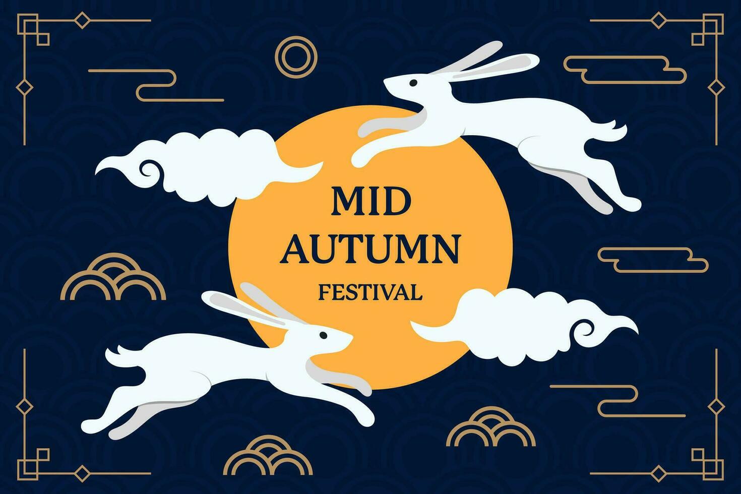 flat mid autumn festival background illustration with two rabbits jumping vector