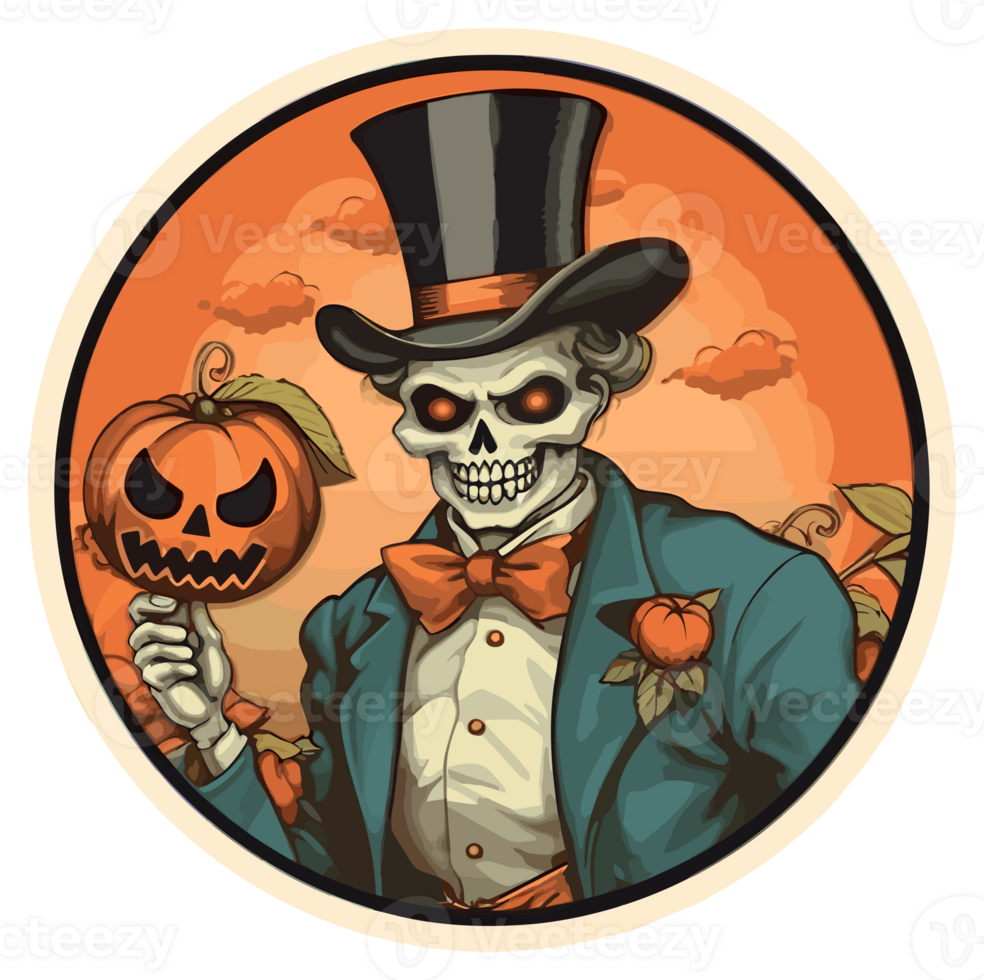 Retro Halloween Sticker, Round Horror Illustration for Halloween, Created With Generative AI Technology png