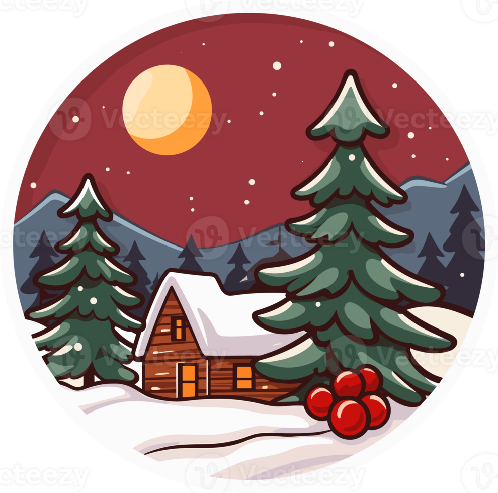 Round Christmas Sticker, Illustration for Christmas, Created With Generative AI Technology png
