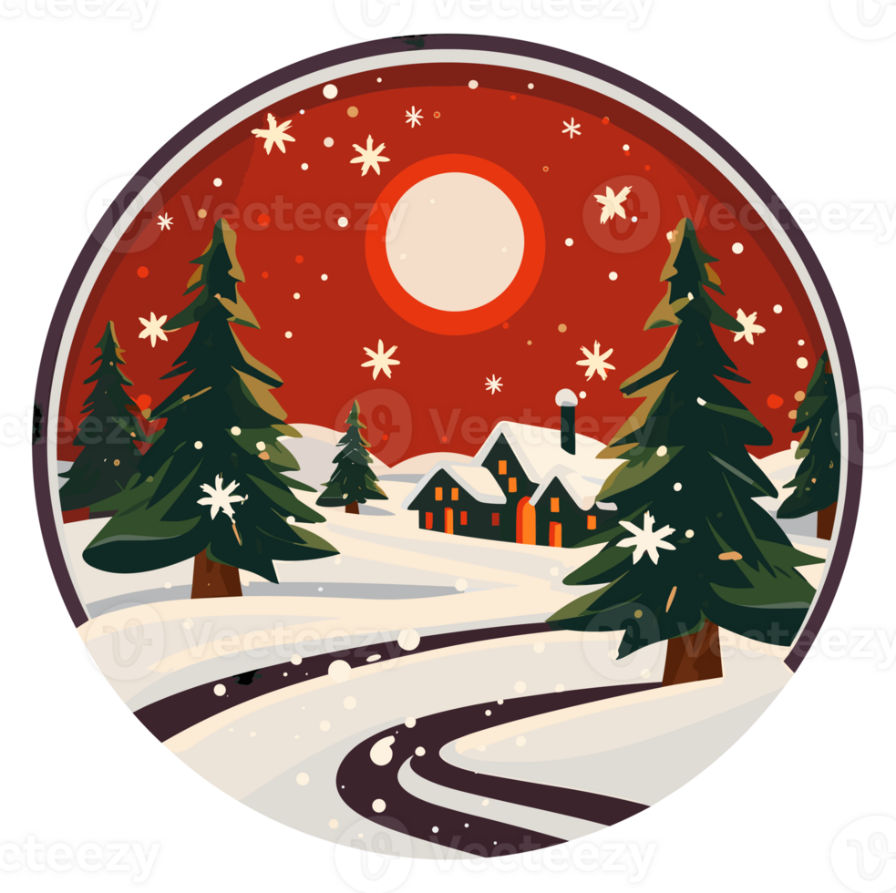 Round Christmas Sticker, Illustration for Christmas, Created With Generative AI Technology png