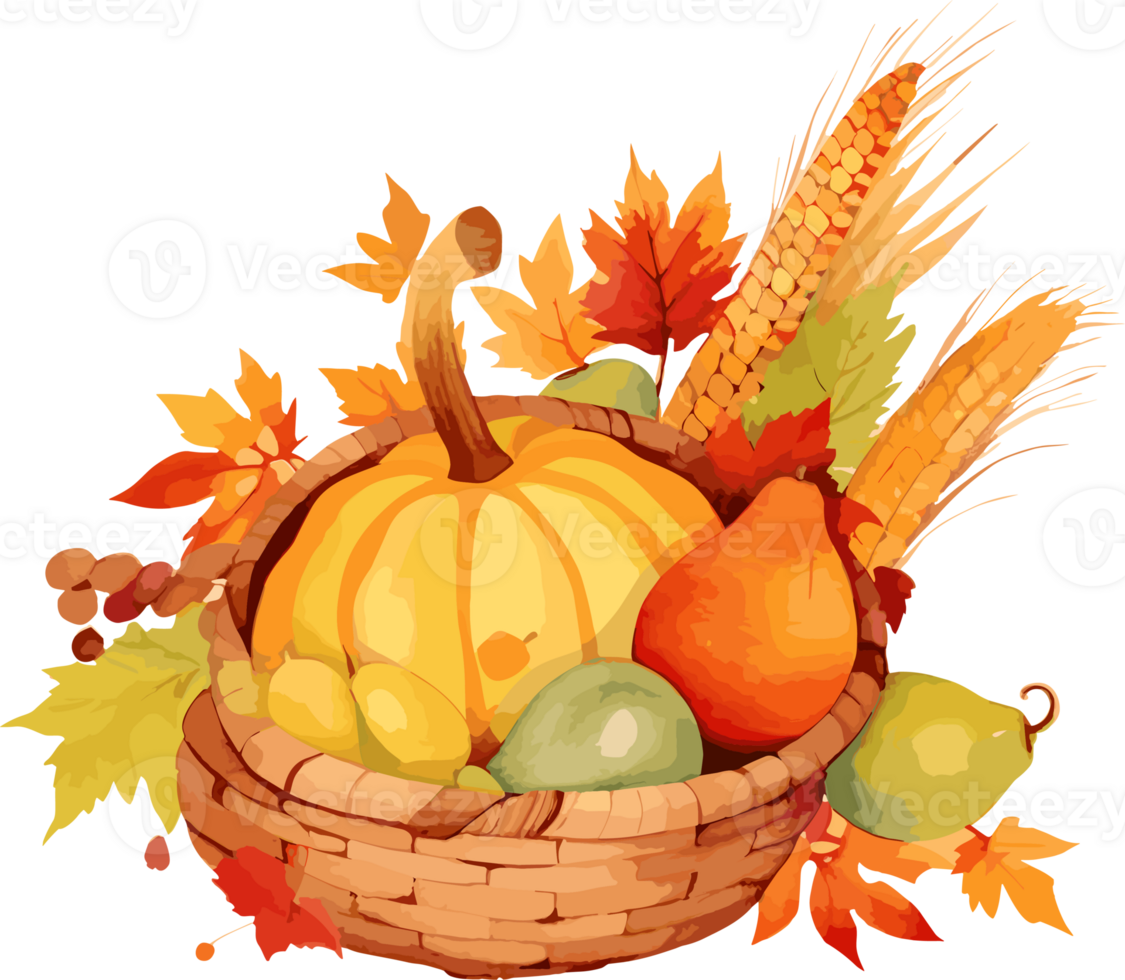 Watercolor Thanksgiving Day Clipart Illustration, Created With Generative AI Technology png