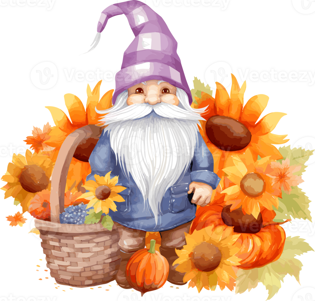 Watercolor Gnome, Thanksgiving Day Clipart Illustration, Created With Generative AI Technology png