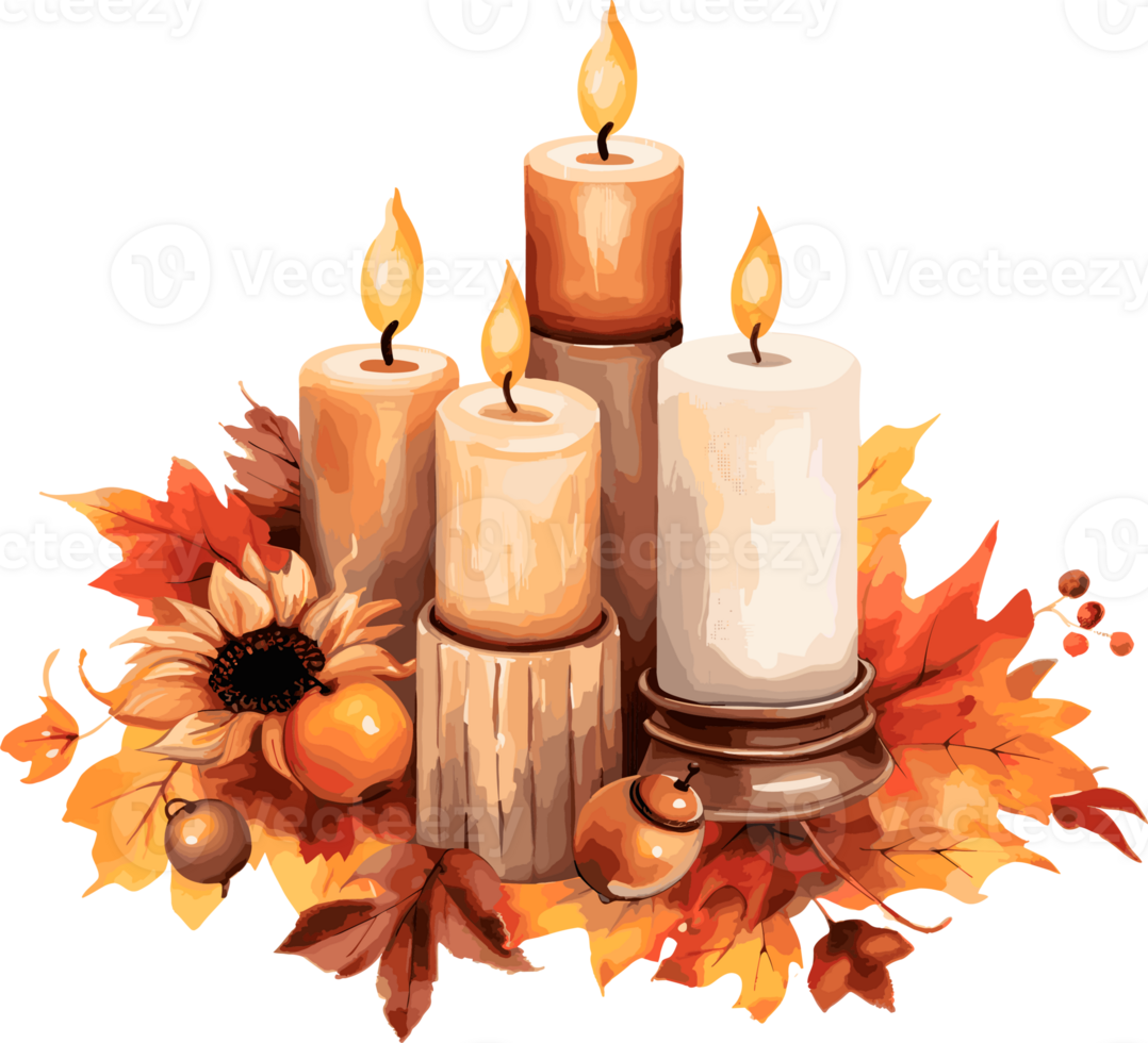 Watercolor Candle, Fall Autumn Clipart Illustration, Created With Generative AI Technology png